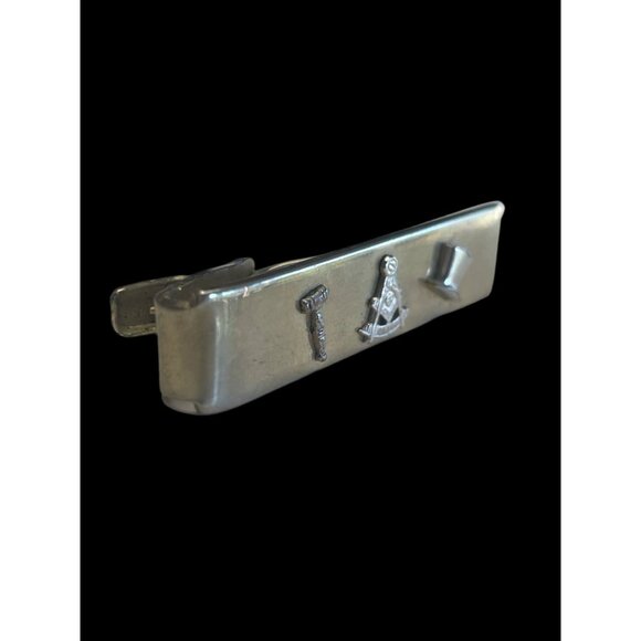 Men's Silver Tone Freemason Masonic Hat and Gavel Tie Clip Vintage - Picture 4 of 6